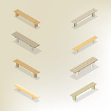 Set of wooden benches 3D, vector illustration.