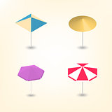Bright beach umbrella 3D, vector illustration.