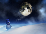 3D landscape with santa waving to Santa Claus in the night sky