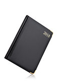Black leather notebook for 2018 on white