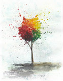 Watercolor illustration of colored tree