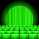 Green Curtains with Spotlight and Seats