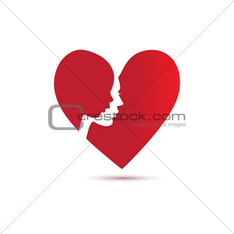 Mother and child vector silhouette in red heart