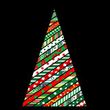Patchwork design of Christmas tree on black background