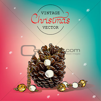 Vintage Christmas pine cone vector watercolor