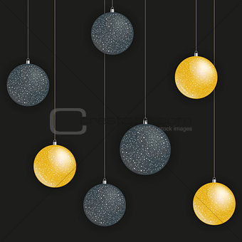 Greeting card with golden and black Christmas balls Vector