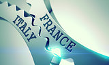 France Italy. Mechanism of Metallic Cog Gears. 3D.