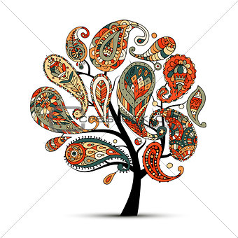 Paisley ornament, art tree, sketch for your design