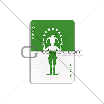 Playing card with Joker in green and white design