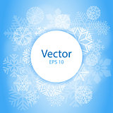 Blue Light Abstract Circle Frame with Snowflakes. Christmas frame on snow background with space for text. vector illustration
