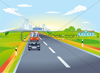 Highway with car traffic, illustration