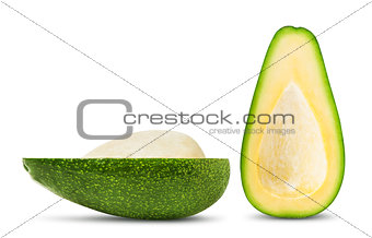 Half of avocado with leaf isolated