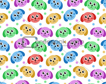 Cute puppy seamless pattern. Dog repetitive texture. Children endless background. Vector illustration.