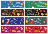 Merry Christmas set of banners, template with space for text for your design. Winter holiday collection long board, poster, flyer. Flat style. Vector illustration.