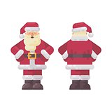 Happy Santa Claus standing hands on waist, front and back views.