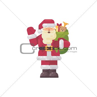 Cheerful Santa Claus waving his hand. Christmas character flat i