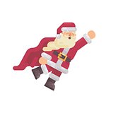 Flying Santa Claus in a superhero cape. Christmas character flat