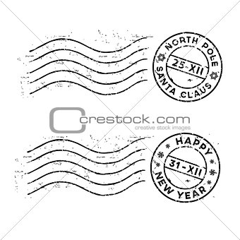 Christmas and New Year post stamps isolated on white. Vector