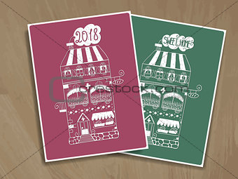 2 vector greeting cards with houses