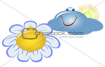 Emoji. Emoticons in the form of flower and clouds. EPS10 vector illustration