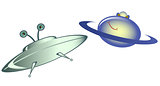 Emoji. Funny emoticons in the form of ufo and planet on white background. EPS10 vector illustration