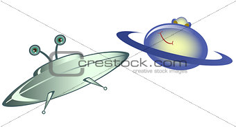 Emoji. Funny emoticons in the form of ufo and planet on white background. EPS10 vector illustration