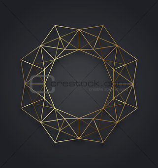 Geometric gold metallic Christmas wreath. Vector template, space for text.