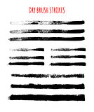Set of vector isolated hand drawn dry brush textured strokes.