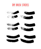 Set of vector isolated hand drawn dry brush textured strokes.