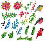 Watercolor Christmas design elements