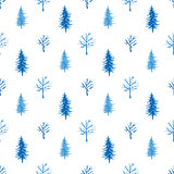 Watercolor winter pattern with tree