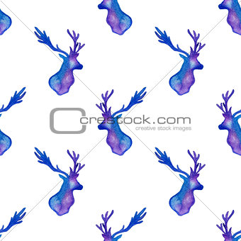 Watercolor pattern with silhouettes of deer