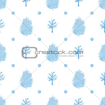 Watercolor seamless pattern with blue trees