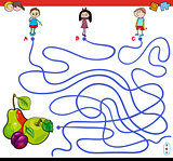 paths maze game with kids and fruits