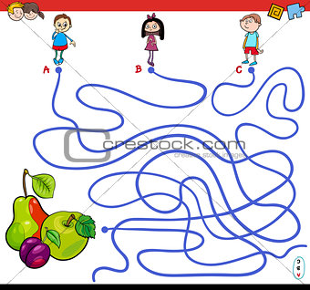 paths maze game with kids and fruits