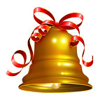 Golden bell with red ribbon symbol accessory christmas