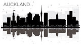 Auckland New Zealand City skyline black and white silhouette wit