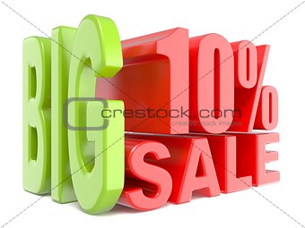 Big sale and percent 10% 3D words sign