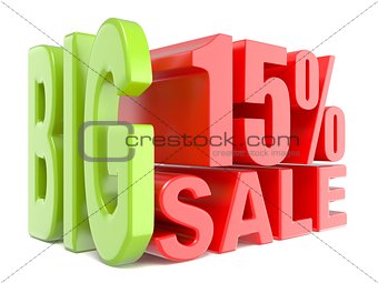 Big sale and percent 15% 3D words sign