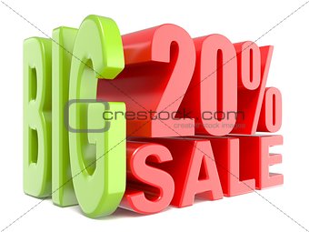 Big sale and percent 20% 3D words sign