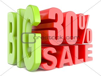Big sale and percent 30% 3D words sign