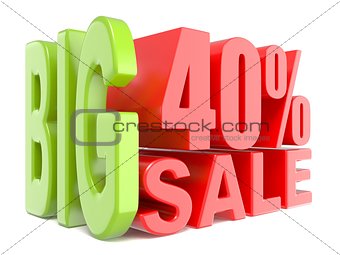 Big sale and percent 40% 3D words sign
