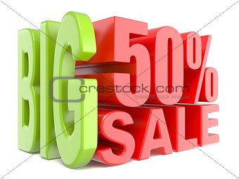 Big sale and percent 50% 3D words sign