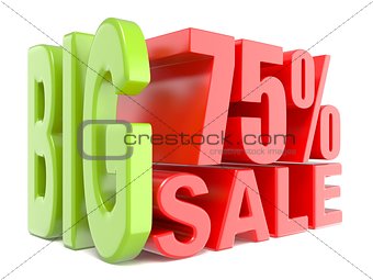 Big sale and percent 75% 3D words sign