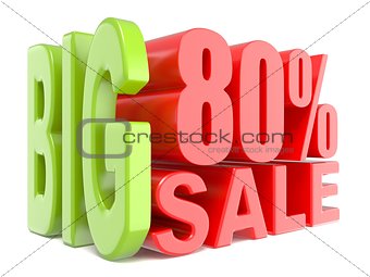 Big sale and percent 80% 3D words sign