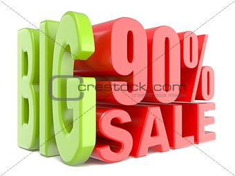 Big sale and percent 90% 3D words sign