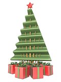 Abstract Christmas tree and gifts under 3D