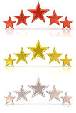 Collection of 3D rendering of five red, gold and white stars