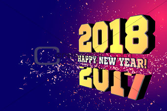Congratulations on the New Year 2018, which goes after 2017. Vector New Year's numbers with particles flying away from the explosion.