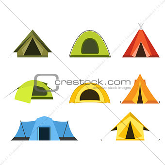 Set of camping tents icon - campsite and tourism, putting up a t